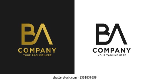 BA elegant logo template in gold color, vector file .eps 10, text and color is easy to edit