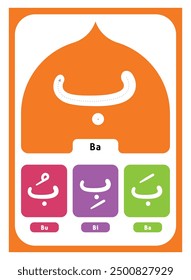 Ba Fathah Kasroh Dhommah. Flashcards of basic Arabic alphabet or hijaiyah letter for children vector illustration