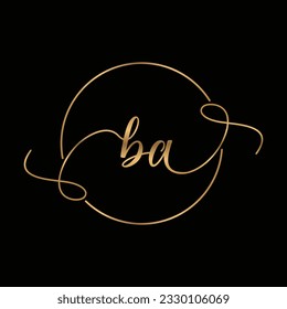 BA Golden Initial Handwriting Minimalist Logo Design