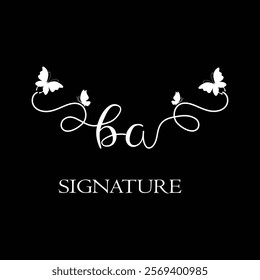 BA Handwritten initial letter, BA simple signature vector logo with butterfly shape variation, beauty, photography letter logo design. B A