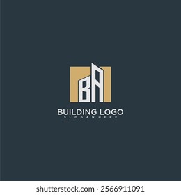 BA initial letter building logo for real estate with square design