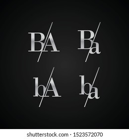 BA initial letter elegant symbol template vector for creative label packaging brand wedding invitations business black and silver color based
