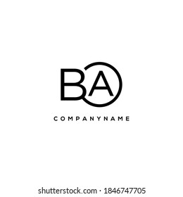 BA Initial letter logo inside circle shape inside rounded black monogram