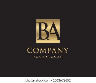 BA initial letters looping linked box elegant logo golden black background