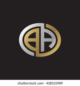 BA initial letters looping linked ellipse elegant logo golden silver black background