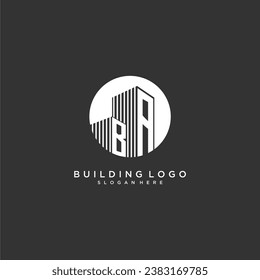 BA initial monogram building logo for real estate with creative circle style design