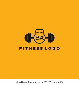 BA initial monogram for fitnes or gym logo with creative barbell design