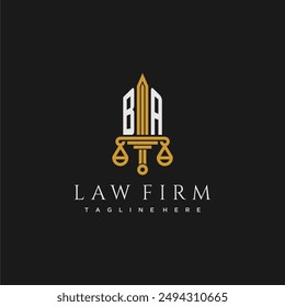 BA initial monogram for lawfirm logo with sword and scale