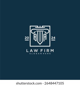 Logotipo inicial do monograma BA para escritório de advocacia com design de pilares em quadrado criativo