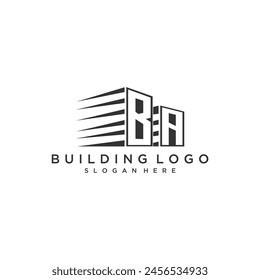 BA initial monogram logo for real estate with building style