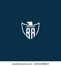 BA initial monogram logo for shield with eagle image vector design