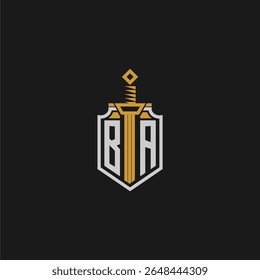 Monograma inicial BA para imagem em estilo escudo e espada