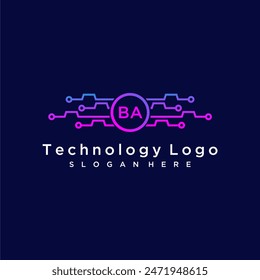 BA initial monogram for technology logo with circle style design