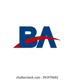 BA initial overlapping swoosh letter logo blue red