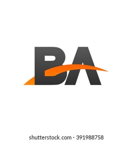 BA initial overlapping swoosh letter logo black orange