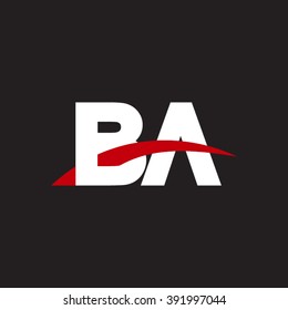 BA initial overlapping swoosh letter logo white red black background