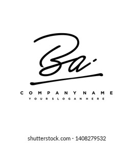 BA initial signature logo. handwriting logo template vector,