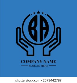 BA initials held within hands, symbolizing trust and protection. The circle represents unity, while stars highlight excellence and ambition.