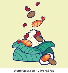 Ba Jang(Zongzi), Chinese style food, type of rice, flat and colorful illustrations.