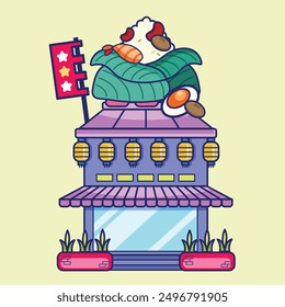 Ba Jang(Zongzi), a Chinese style food store, type of rice, flat and colorful illustrations.