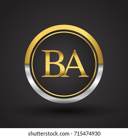BA Letter logo in a circle, gold and silver colored. Vector design template elements for your business or company identity.