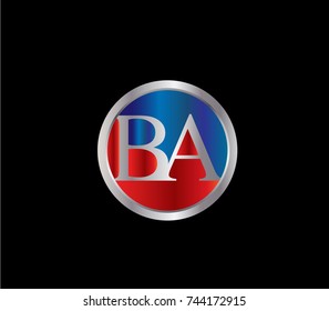 BA Letter logo Design in a circle. Blue Red and silver colored

