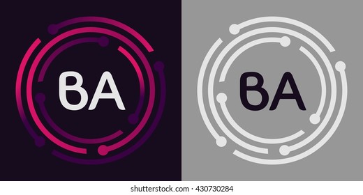 BA letters business logo icon design template elements in abstract background logo, design identity in circle, alphabet letter