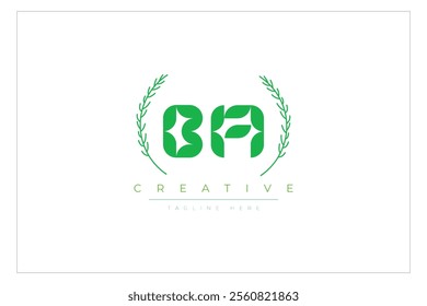 BA letters eco logo with leaf. Fresh nature and healthy leaf logo design.