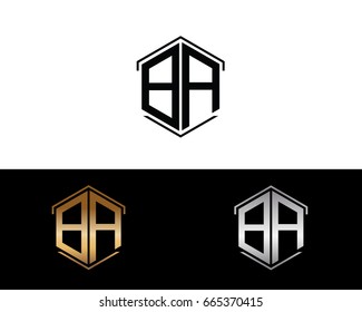 BA letters linked with hexagon shape logo
