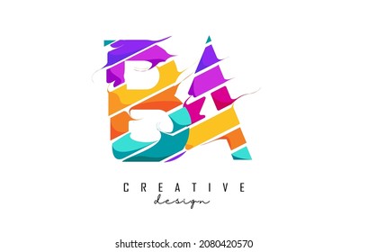 BA letters logo with creative cuts and bright colors design. Concept of an abstract Icon of letters BA Vector Illustration