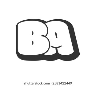 BA logo, bubble comic lettering, rounded in graffiti style black and white silhouette. Trendy preschool B and A letter text for festival party, personal initials, children funky print and web. 