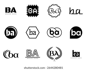 BA logo company template. Letter b and a logotype. Set different classic serif lettering and modern bold text with design elements. Initial font typography. Collection trendy business identity.