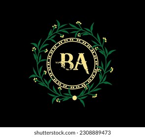 BA Logo design with unique and simple design., anniversary golden label with ribbon