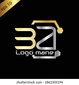 BA logo. Initials BA typography in silver and gold knowledge in black, perfect for logo technology