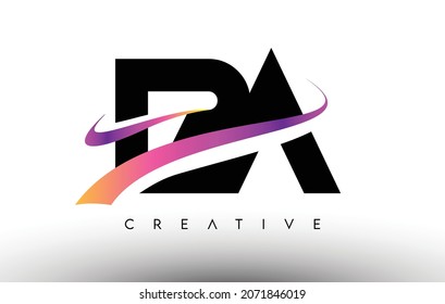 BA Logo Letter Design Icon. BA Letters with Colorful Creative Swoosh Lines Vector Illustration