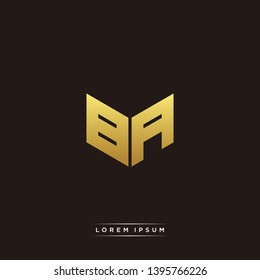 BA Logo Letter Initial Logo Designs Templete with Gold and Black Background