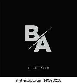 BA Logo Letter Monogram Slash with Modern logo template on Black Color and White background