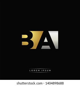 BA Logo Letter with Negative space and Gold combination silver color