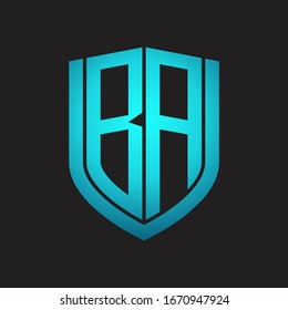 BA Logo monogram with emblem shield design isolated with blue colors on black background