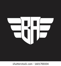BA Logo monogram with emblem and wings element design template