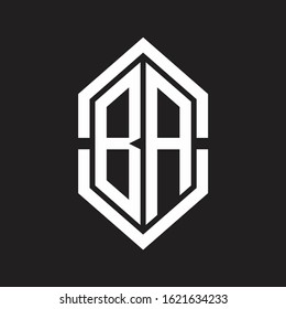 BA Logo monogram with hexagon shape and outline slice style with black and white