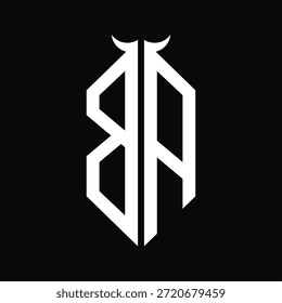 Monograma BA Logo com forma de chifre isolado preto e branco modelo de design em fundo preto
