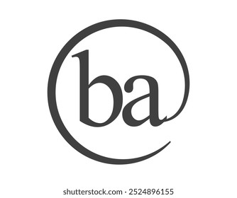 Logotipo BA de duas letras com estilo de sinal de email em forma de círculo. Logotipo redondo B e A da empresa comercial para a identidade da marca.