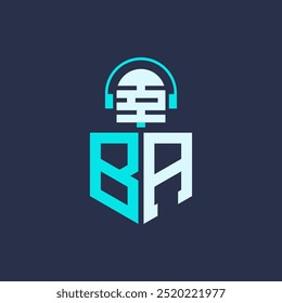 Design de logotipo de microfone BA para áudio, música e Podcast Branding - Letra BA Logo Professional Vetor Illustration para indústrias criativas