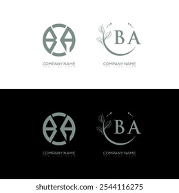 BA minimalista e design de conjunto de logotipo clássico. Vetor de forma de círculo monograma BA. Design exclusivo BA.
