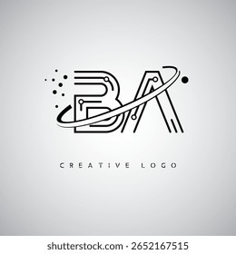BA Orbit Monogram Logo – Futuristic Minimal Letter mark with Circular Line Art, Tech-Inspired Dots and Space Motion Concept for Modern Branding Identity