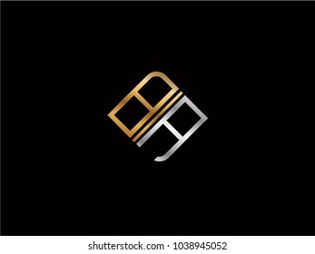 BA square shape Letter logo Design in silver gold color
