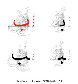 BA vector Isolated Final Medial Initial Contextual forms Arabic Alphabet Type Character Letter Script Naskh script Baseline Outline Shadow Structure Dot Point Hamzah Form Background Overlap Red White