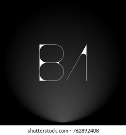 BA White thin minimalist LOGO Design with Highlight on Black Background.