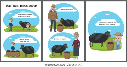 Baa baa black sheep song. Vector illustration. nursery rhymes. printable pages. 